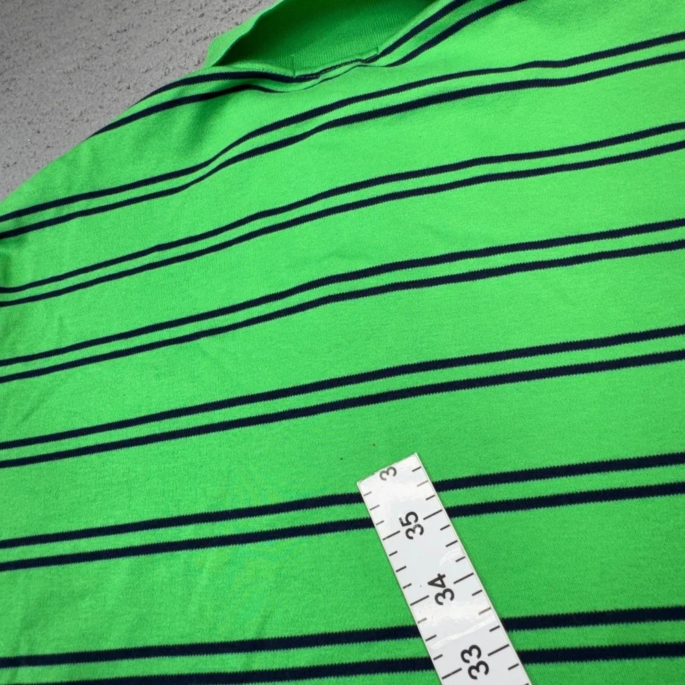 Ralph Lauren Polo Shirt Mens Medium Green Striped Orange Pony Preppy Casual